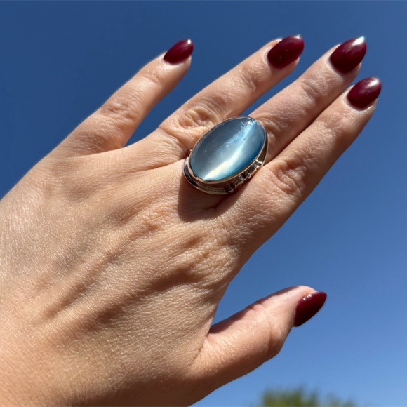 Vintage Sajen Sterling Silver Blue Moonstone Statement Ring – Size 8 Adjustable - Picture 10 of 10